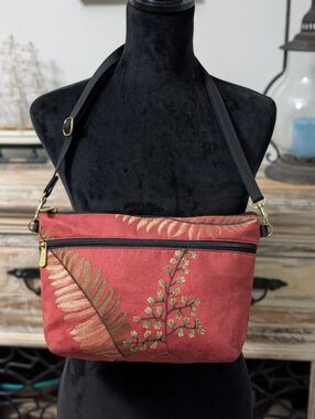 Danny K Beverly Hills Embroidered Sueded Fabric Crossbody Bag Rust USA